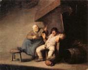 Adriaen van ostade A Peasant Couple in an  interior oil painting on canvas